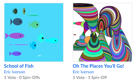 Thumbnail images of two of Eric Iverson's interactive graphics projects on Kohn Academy.